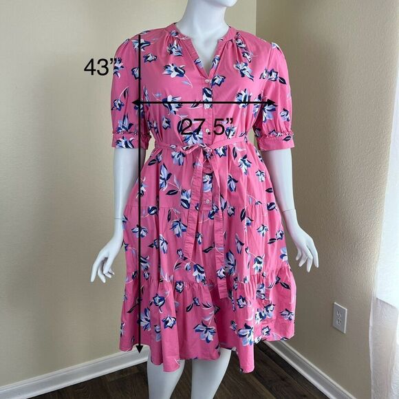 Draper James Women's Size 2X Pink Floral Button Front Tiered Midi Dress Preppy - Picture 5 of 14